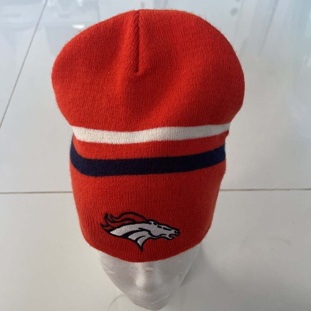 Denver Broncos Orange Knit Beanie Hat with Logo and Stripes